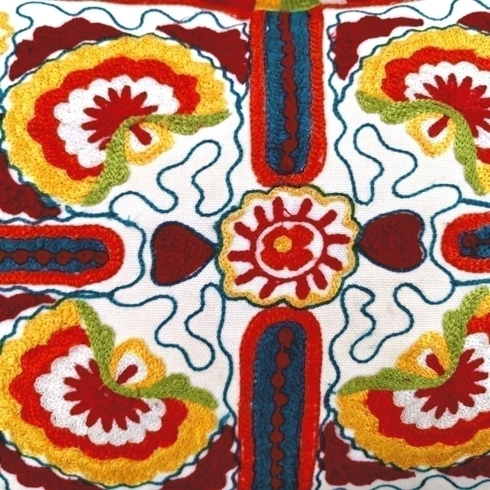 A Journey To India Vibrant Boho Embroidered Pillow